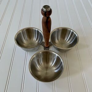 Vintage Stainless Steel Condiment Caddy w/ Wooden Handle